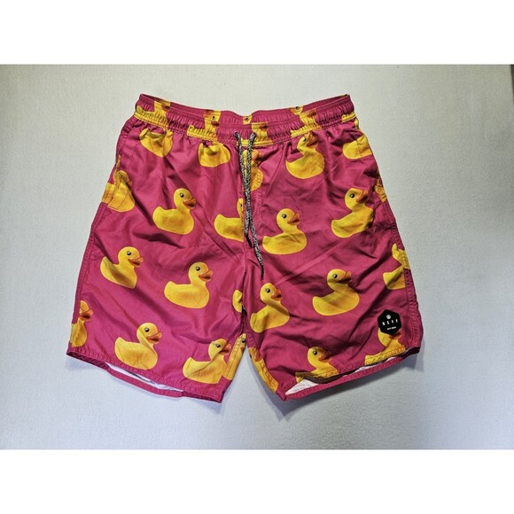 Neff Swim Trunks Drawstring Men’s Board Shorts Pink - Yellow Rubber Ducks Large - Picture 1 of 8